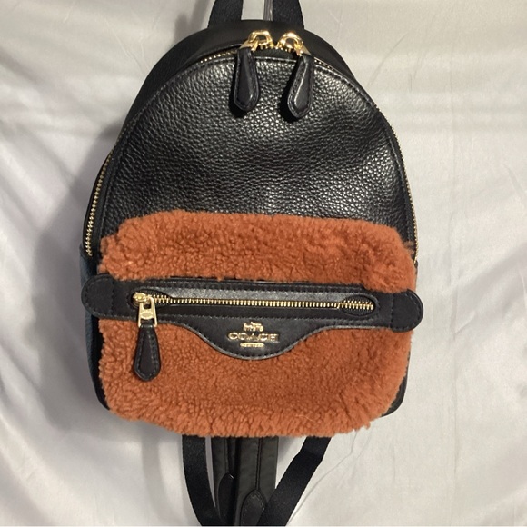 SOLD………..Coach Black Leather Mini Backpack with Brown Shearling EUC - Picture 5 of 15